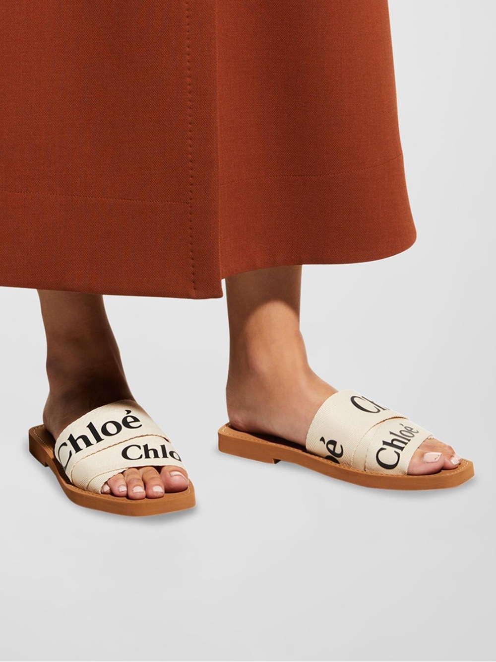 Chloé Woody Flat Logo Ribbon Slide Sandals Size 41